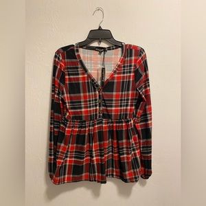 Plaid Buffalo Check Holiday Long Sleeve Top Size Small